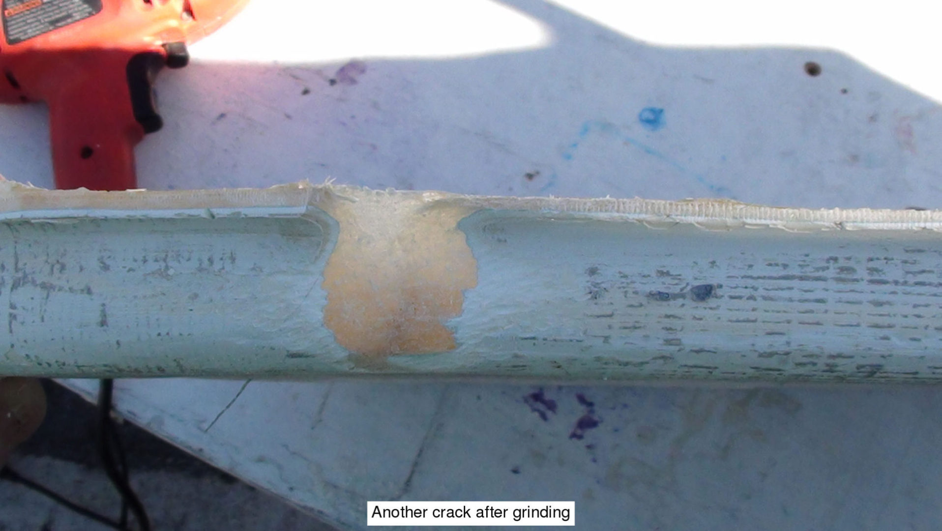 A close up of the crack in a pipe