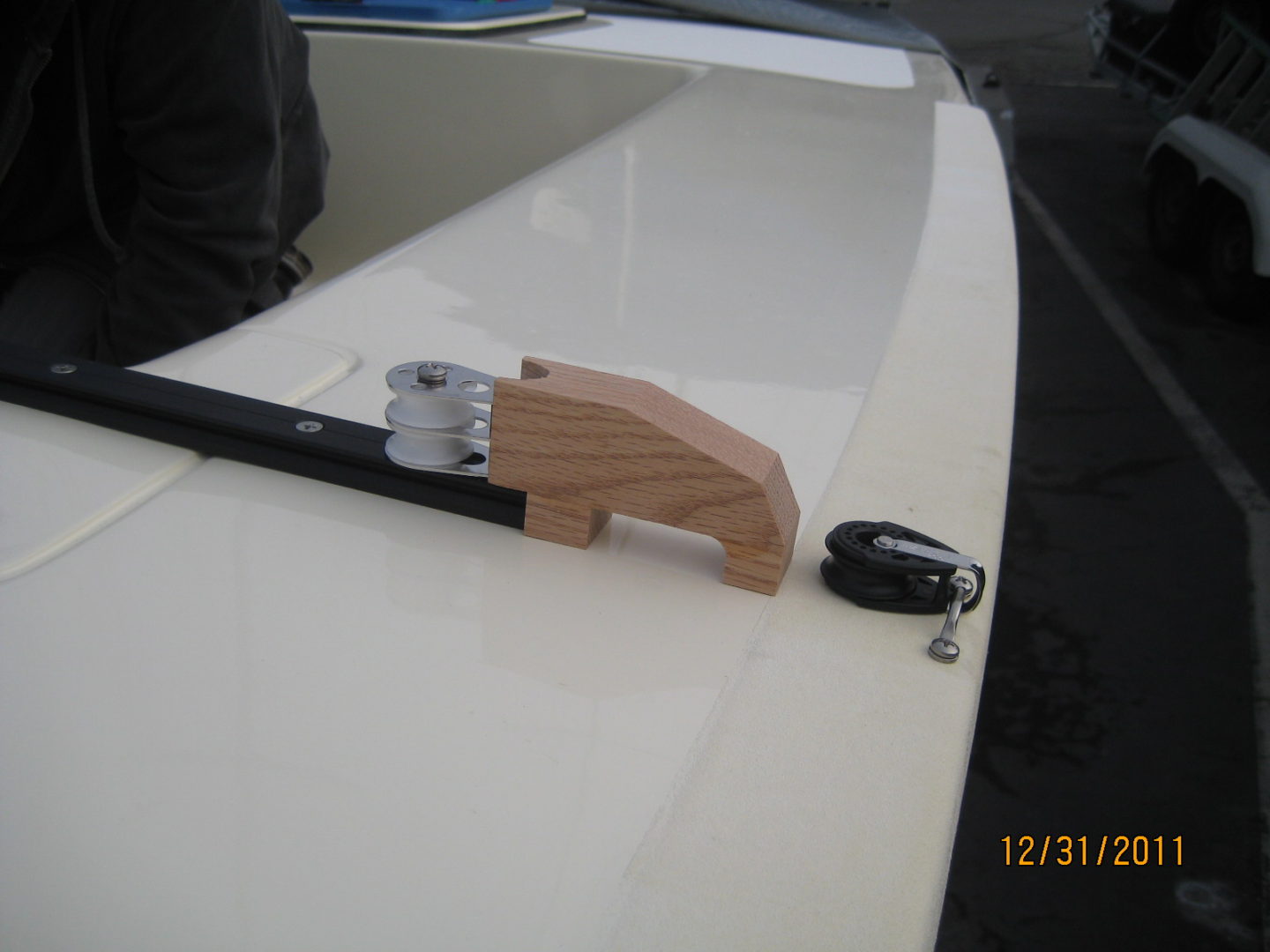 A key is attached to the side of a boat.