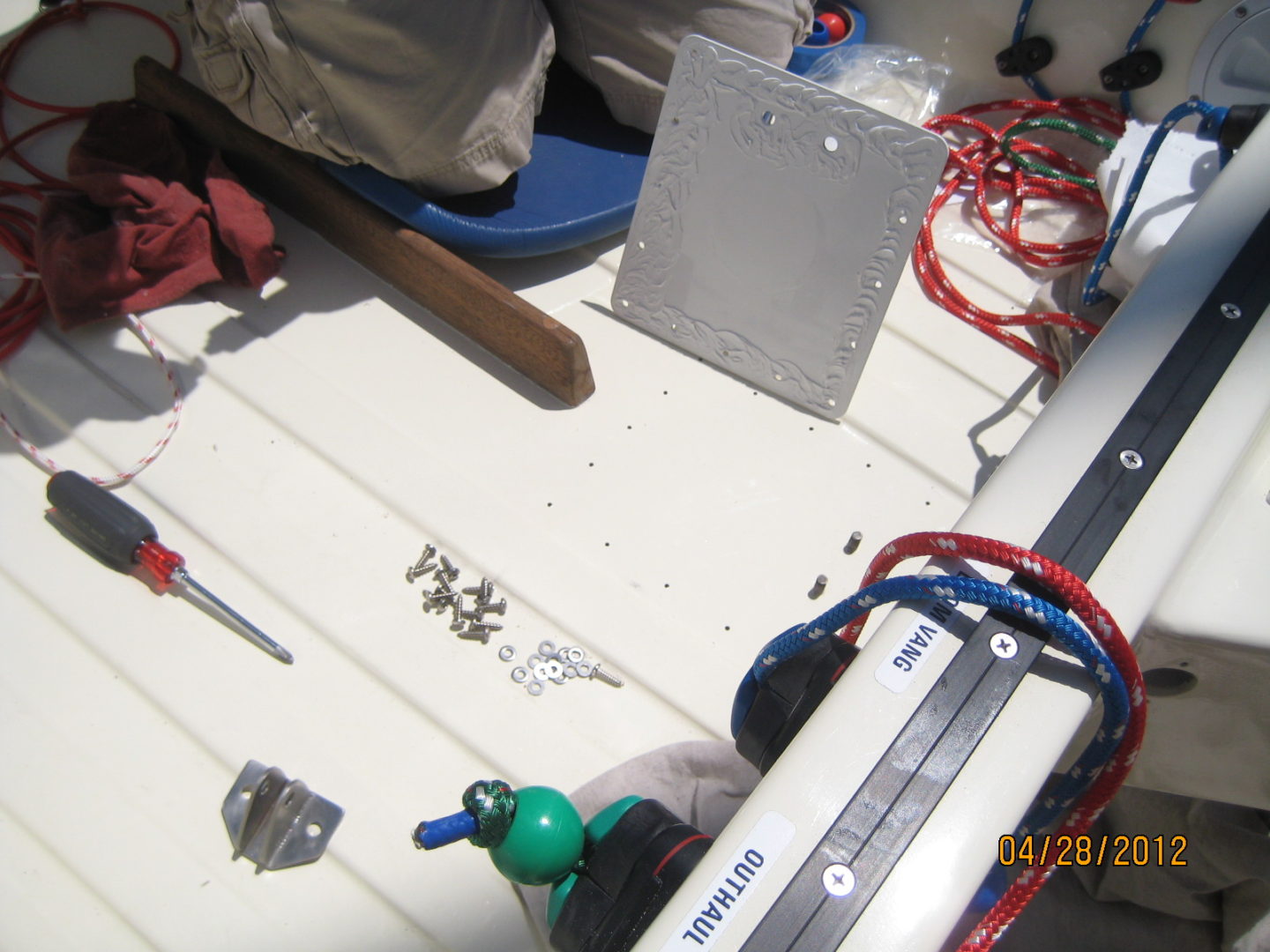 A close up of some tools on the deck