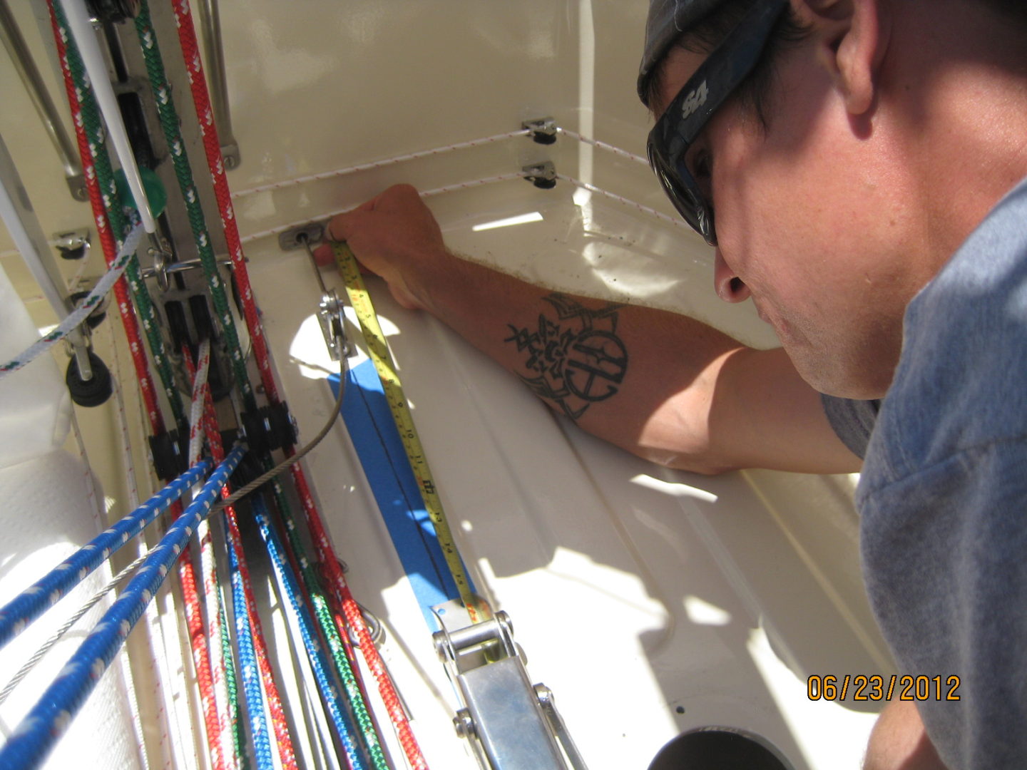 A man working on the inside of a boat.