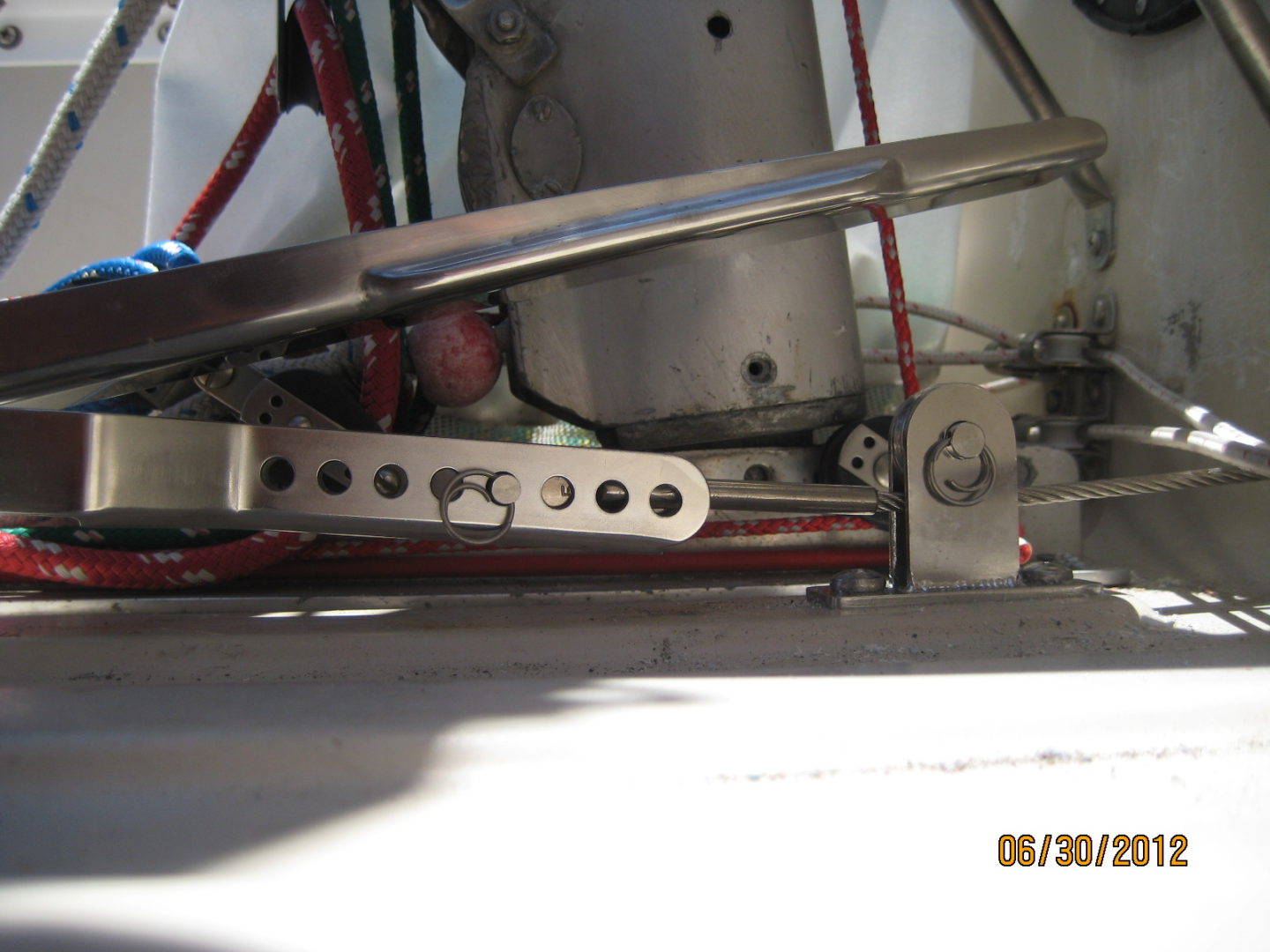 A close up of the brake pedal on an airplane.