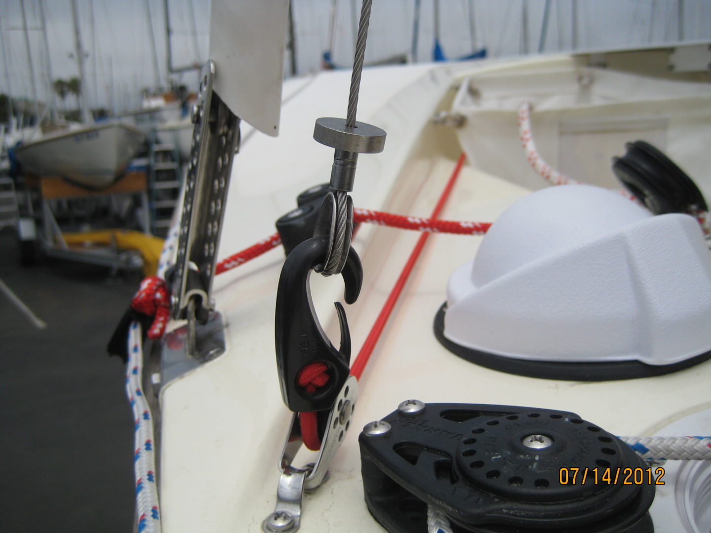 A close up of the rigging on a boat