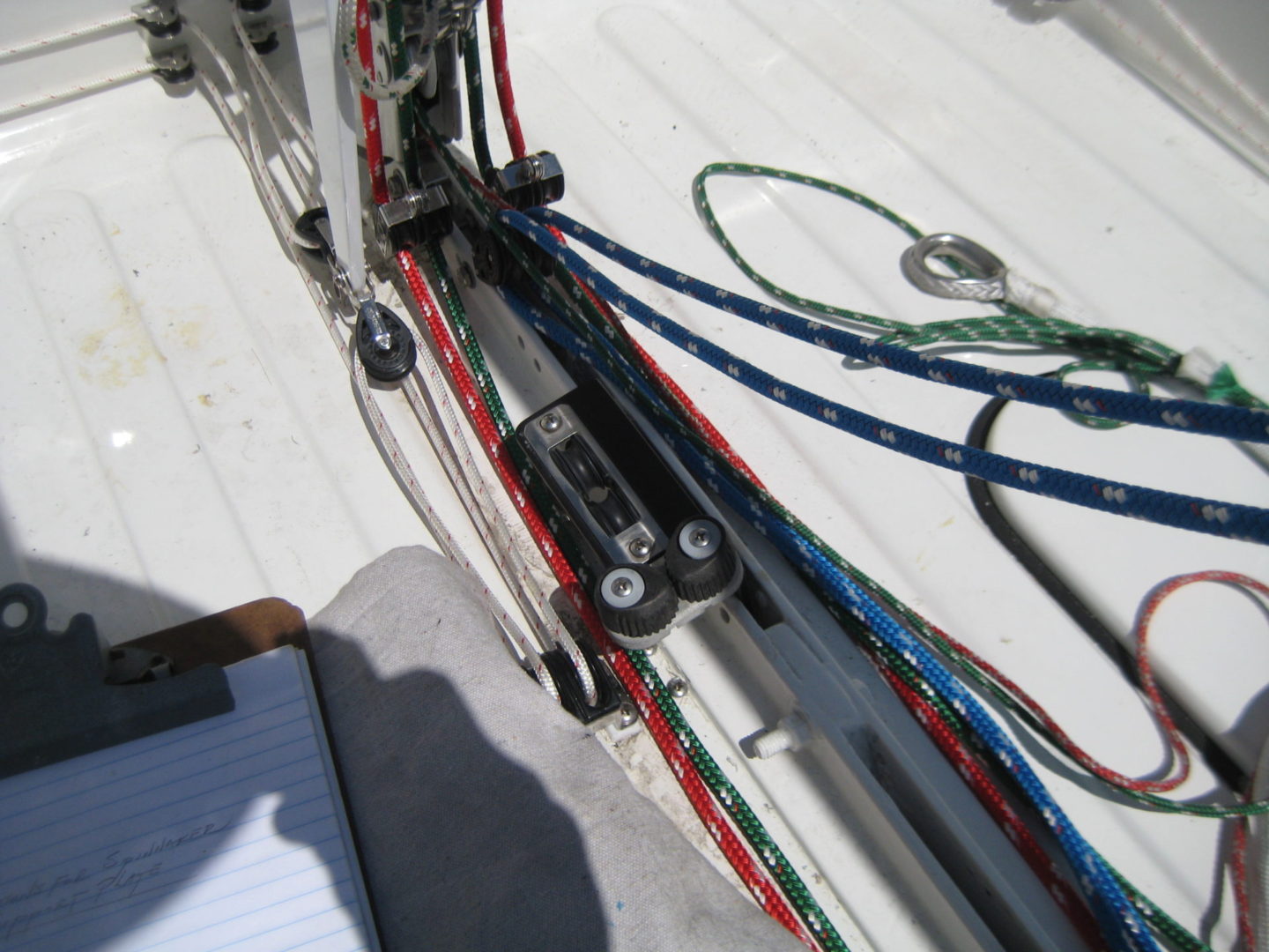 A boat with ropes and other equipment on it.