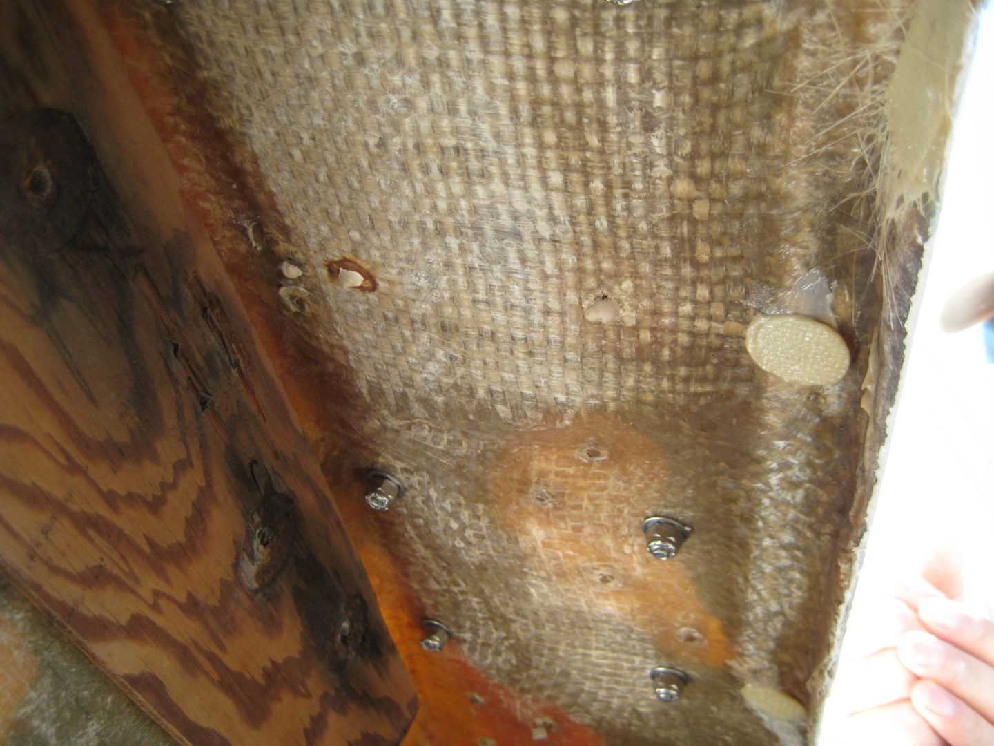 A close up of the inside of a room with some rust