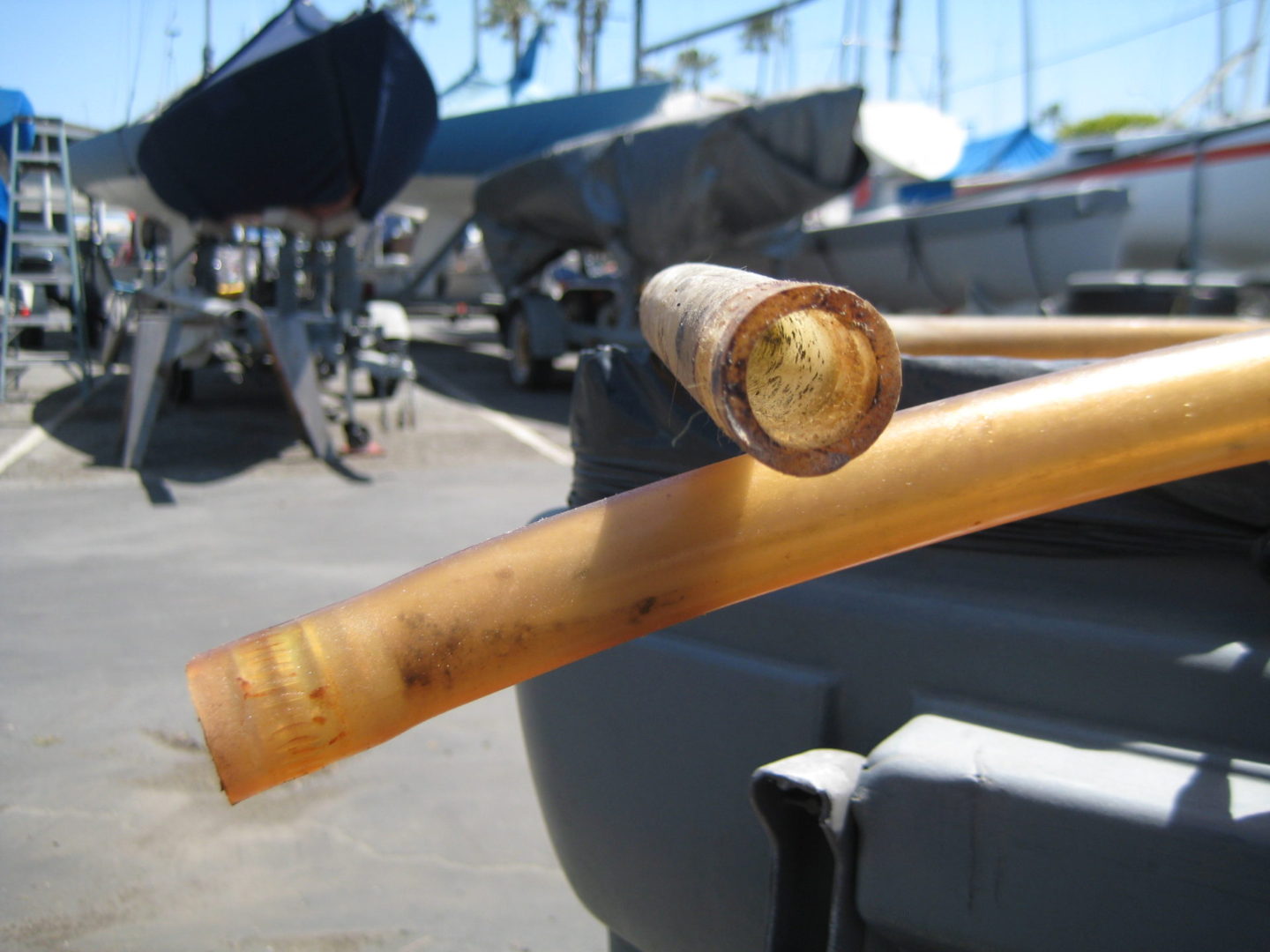 A close up of a stick in the back of a truck