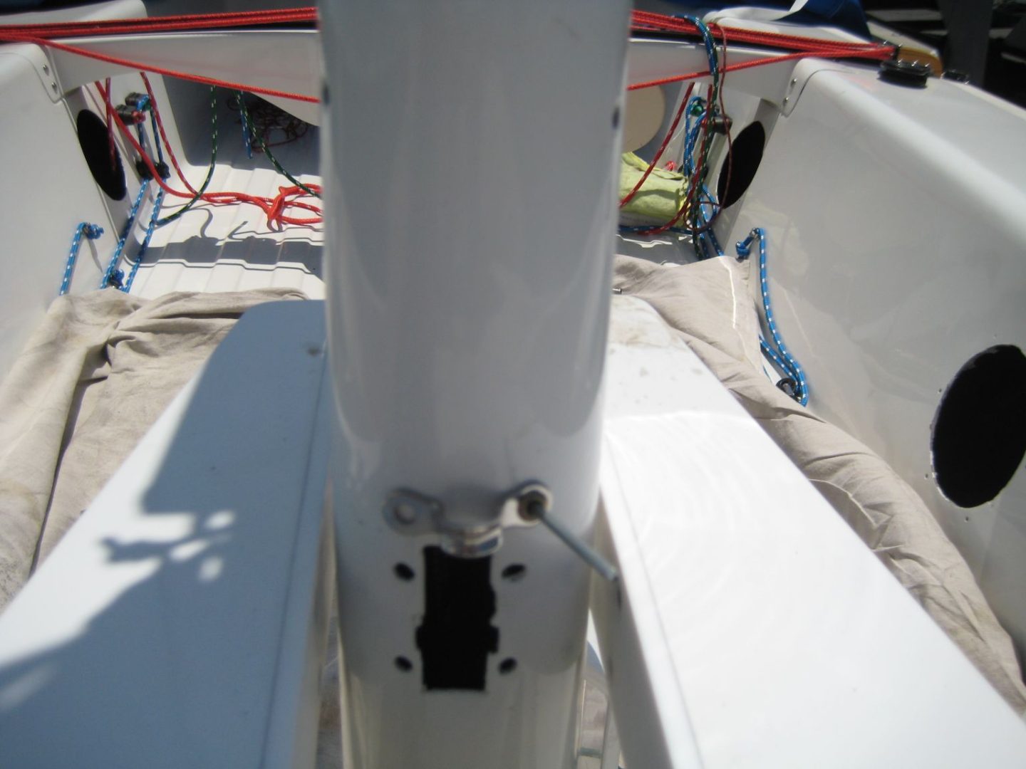 A close up of the front end of a boat.