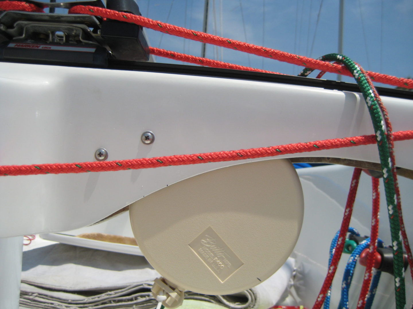 A close up of the antenna on a boat