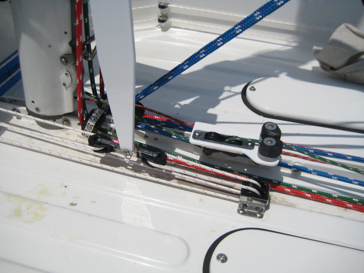 A close up of the side rails on a boat