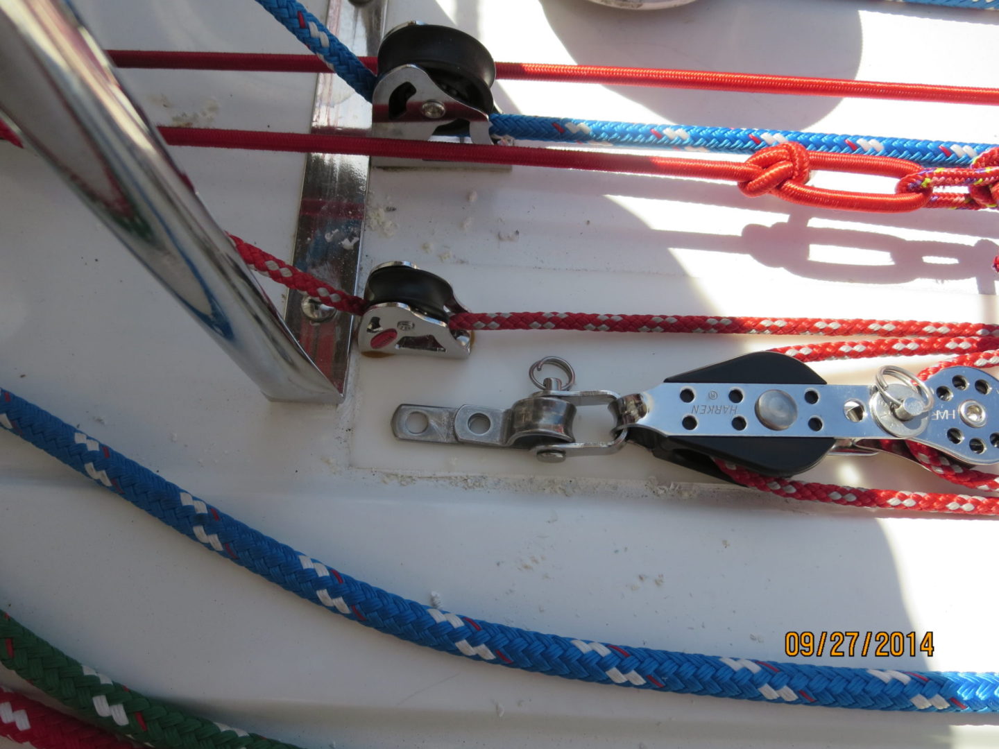 A close up of the ropes on a boat