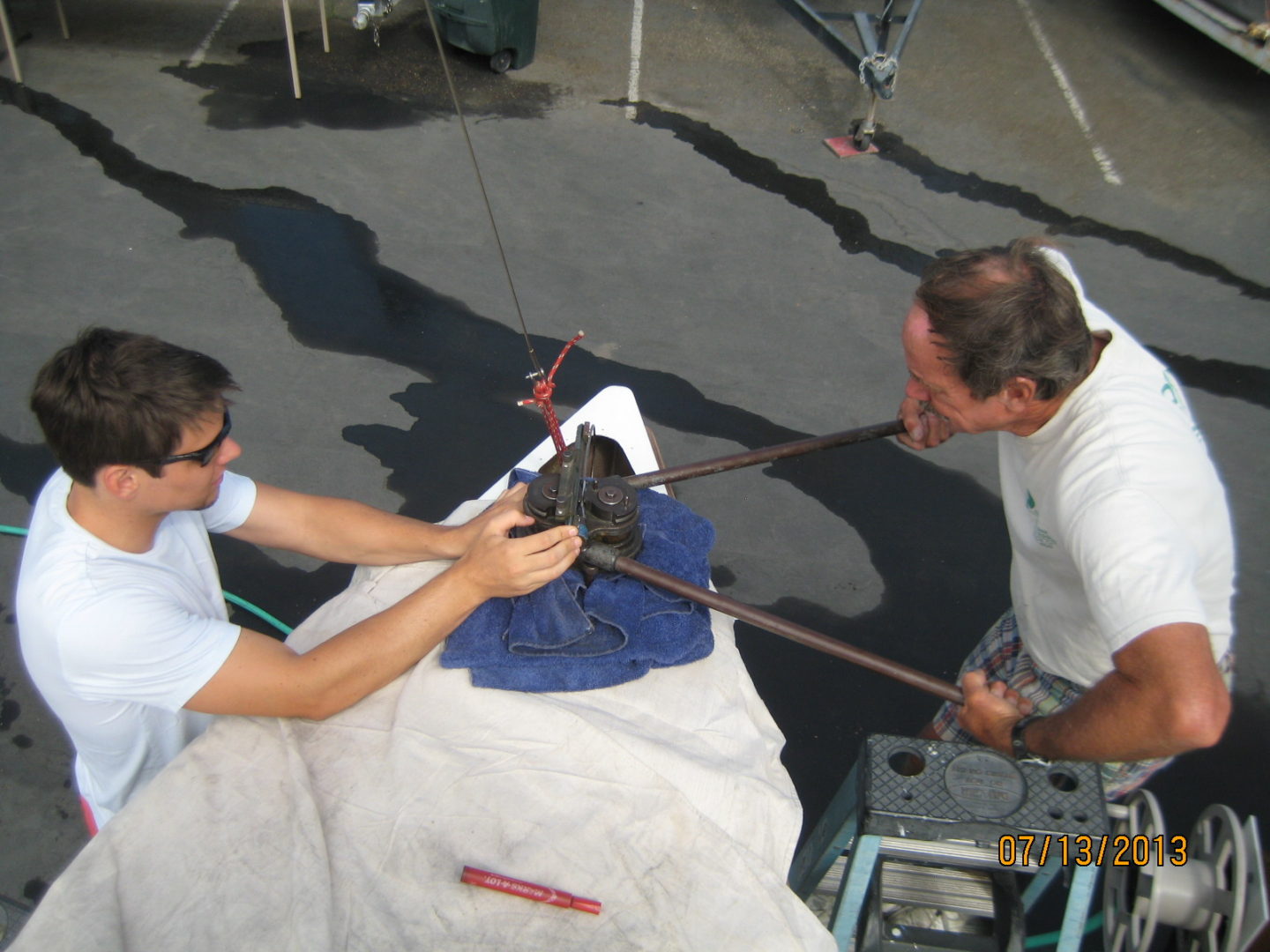 Two people working on a project together.