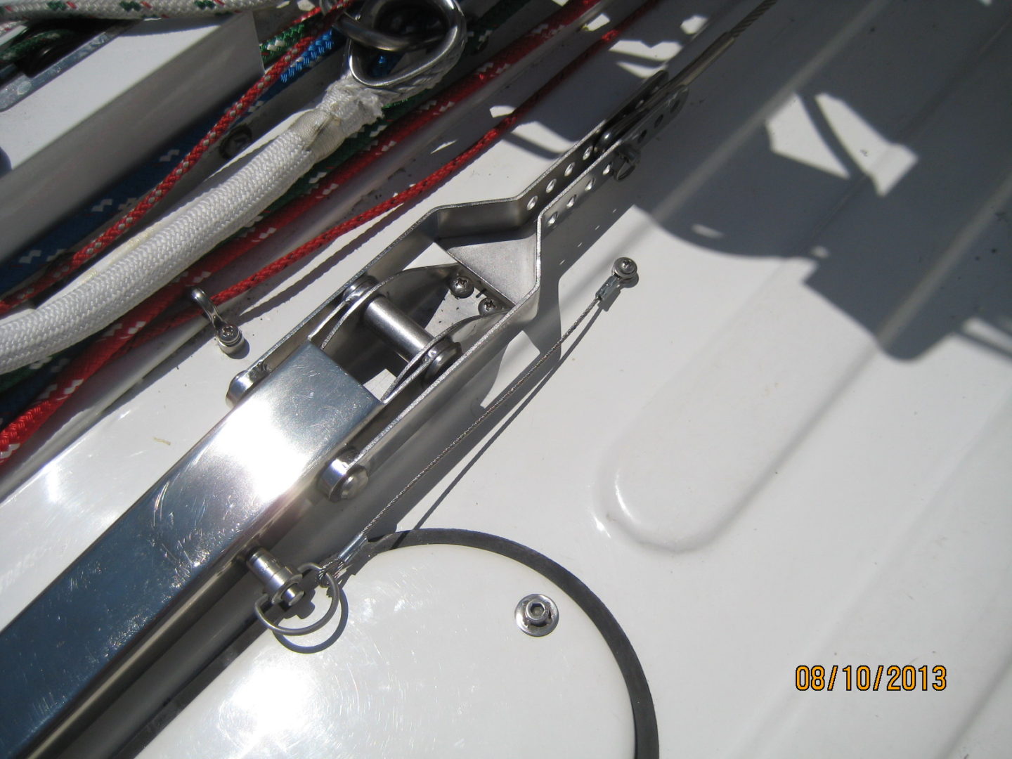 A close up of the side of a boat with some wires