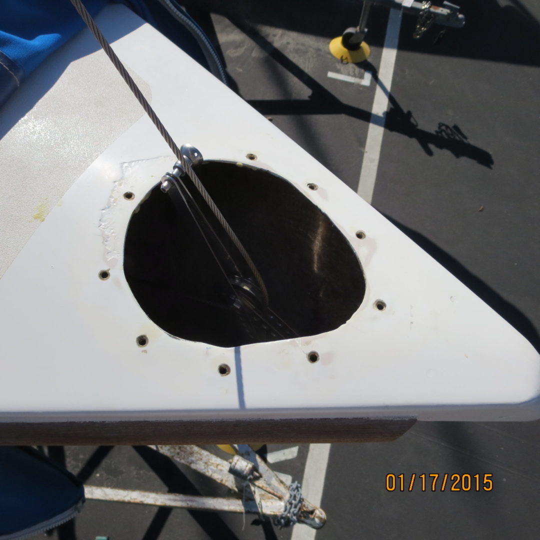 A close up of the hole in the bottom of a boat.