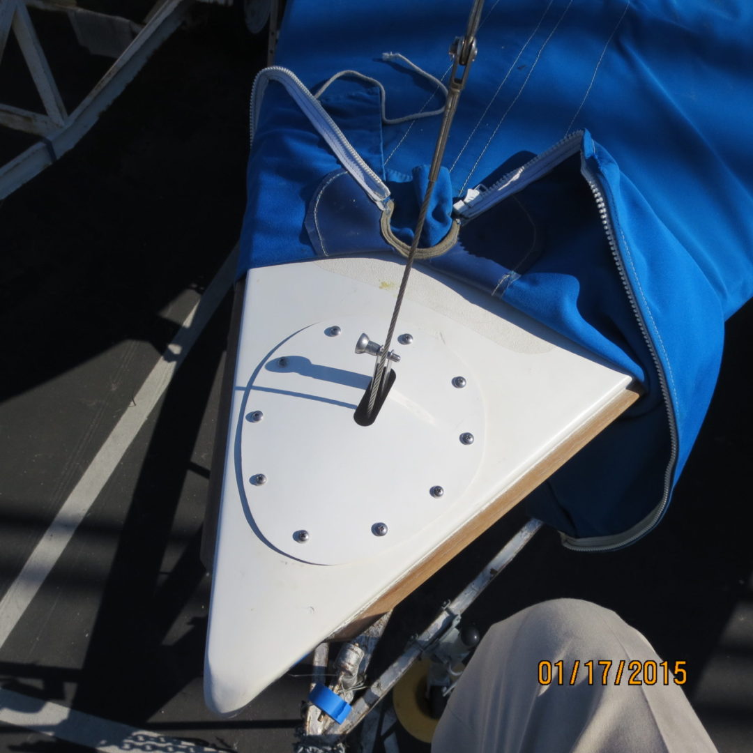 A close up of the clock on a sail boat