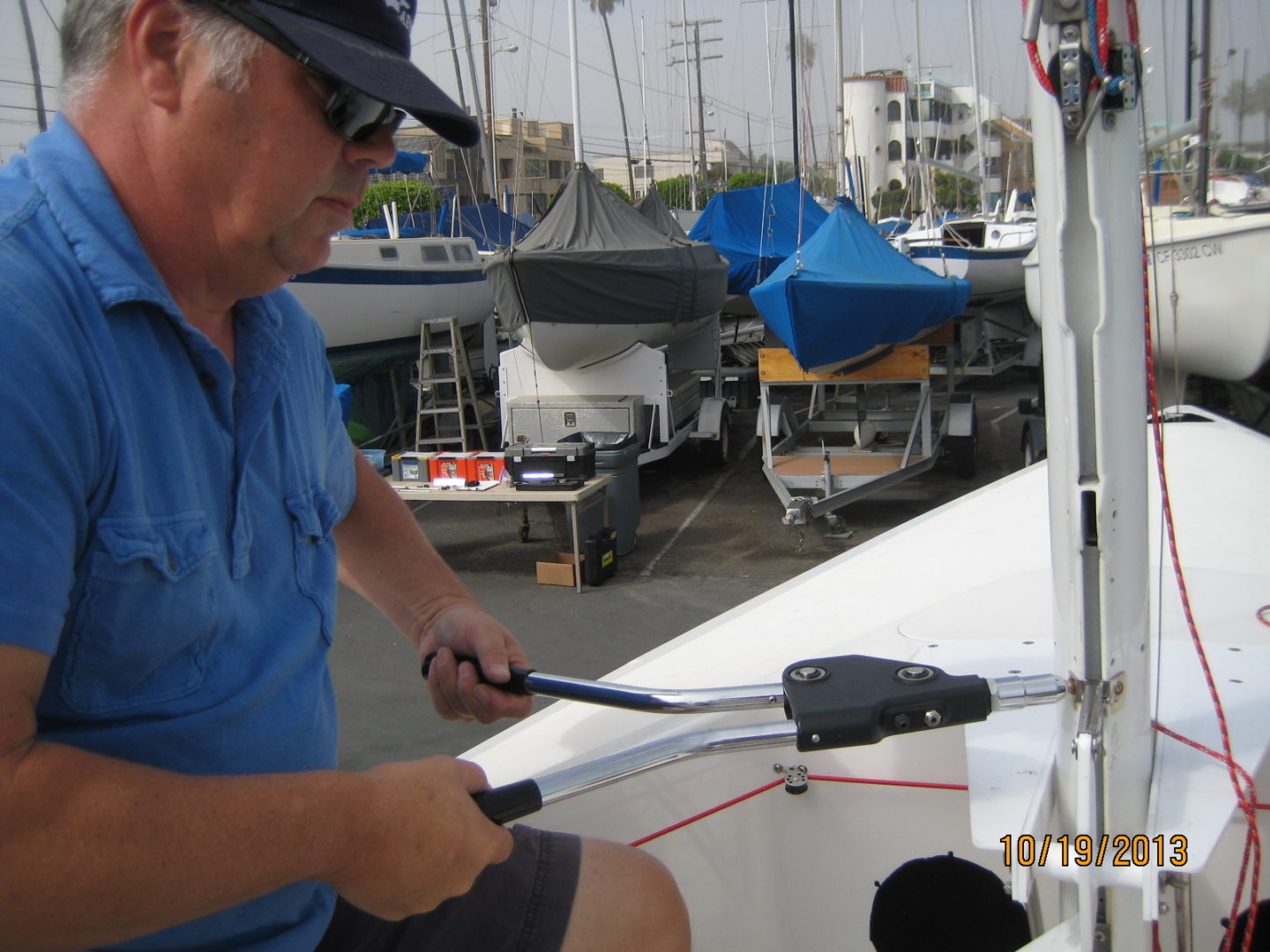 A man is working on the boat