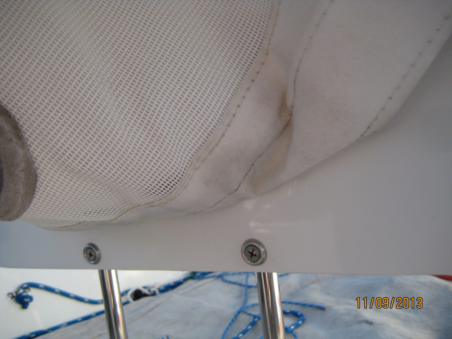 A close up of the fabric on a boat