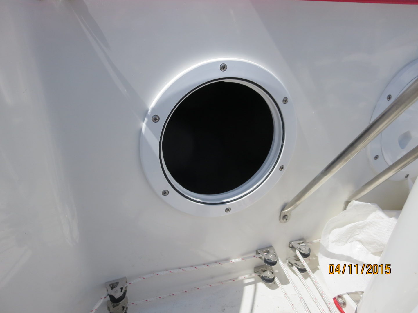 A view of the hatch on a boat.