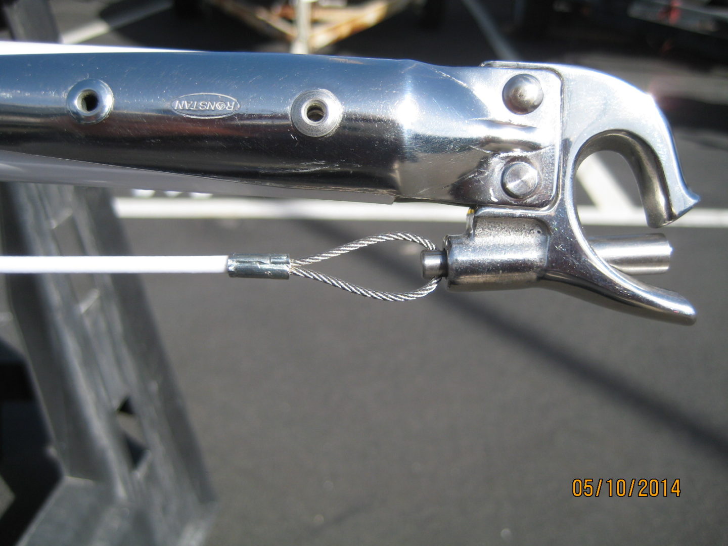 A close up of the handle on a bicycle.