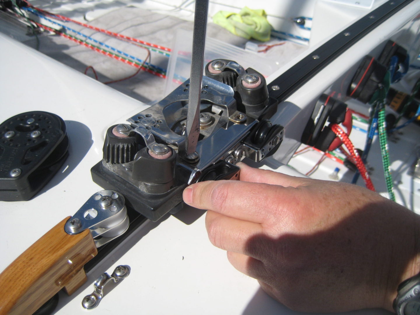 A person working on a model train.