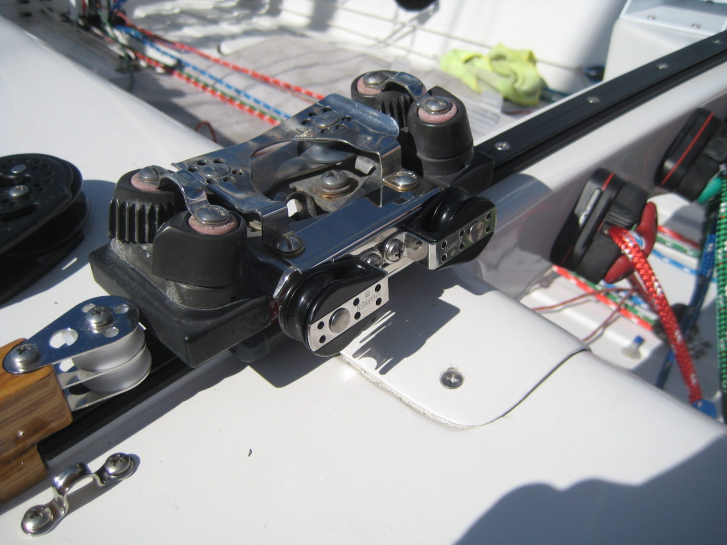 A close up of the camera on a boat